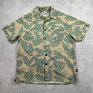 Howler Brothers Button Down Shirt Mens Small Tan Green Monstera Tropical Cotton